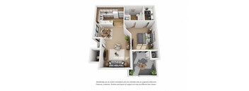 Alder 1 Bedroom 1 Bathroom 3D Floor Plan Layout at Cypress Point Apartment , Ventura, CA