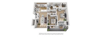 Birch 2 Bedroom 2 Bathroom 3D Floor Plan Layout at Cypress Point Apartment , Ventura, 93003