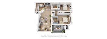 Cypress 2 Bedroom 2 Bathroom Floor 3D Plan Layout at Cypress Point Apartment , Ventura, California