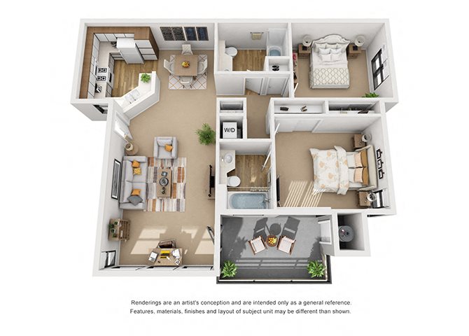 Cypress 2 Bedroom 2 Bathroom Floor 3D Plan Layout Cypress 2 Bedroom 2 Bathroom Floor 3D Plan Layout at Cypress Point, Ventura, California