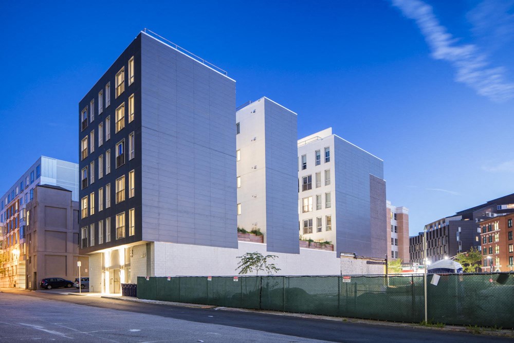 a view of the office building at night
