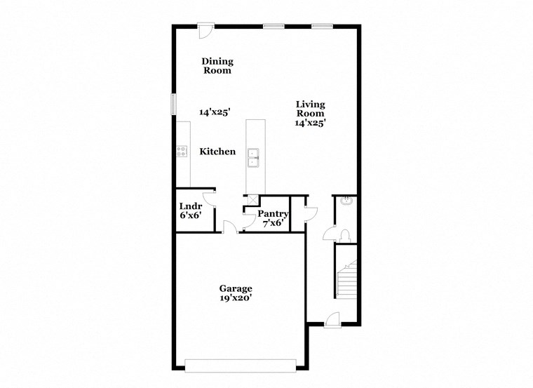 a floor plan of a house with a kitchen and a living room