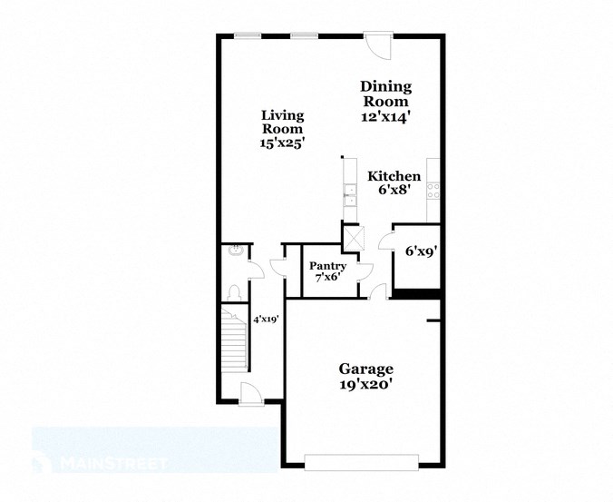 a floor plan of a house with a garage and a dining room and a kitchen