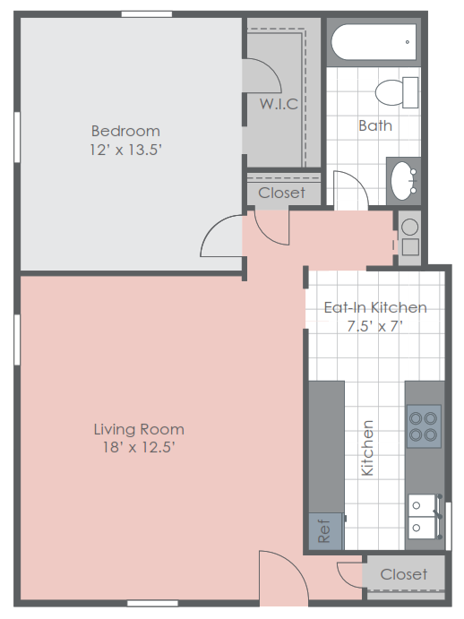 One bedroom floorplan layout