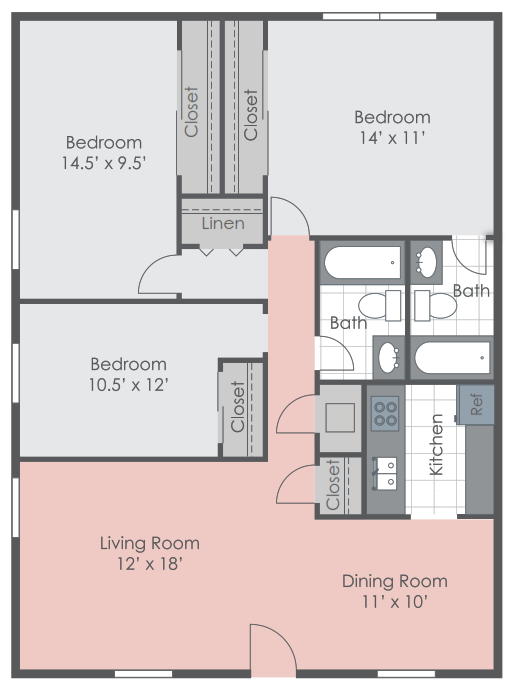 Three bedroom floorplan layout