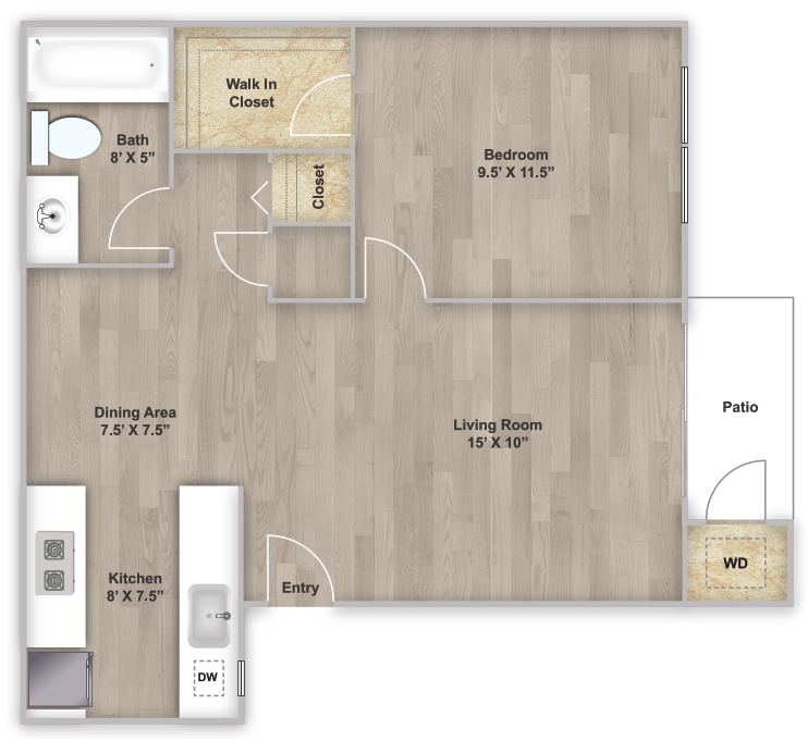 One bedroom floorplan layout