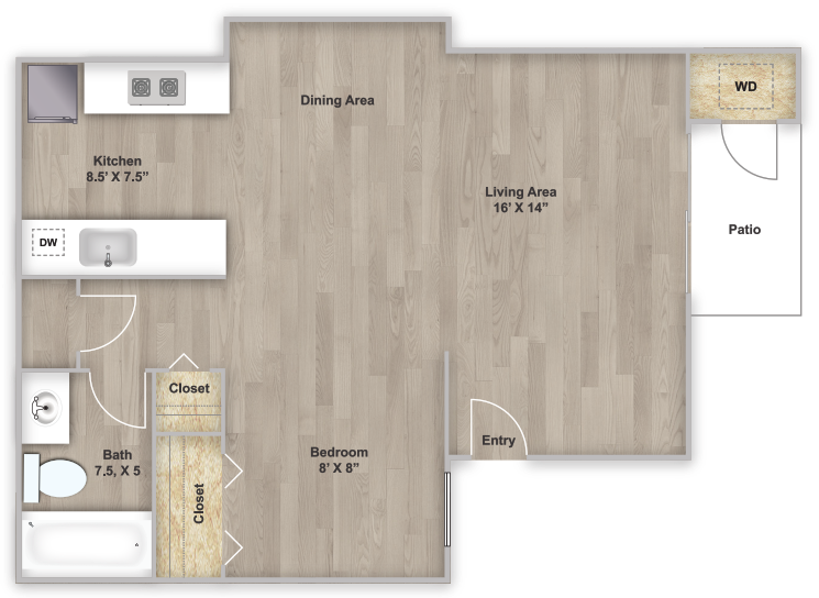 One bedroom floorplan layout