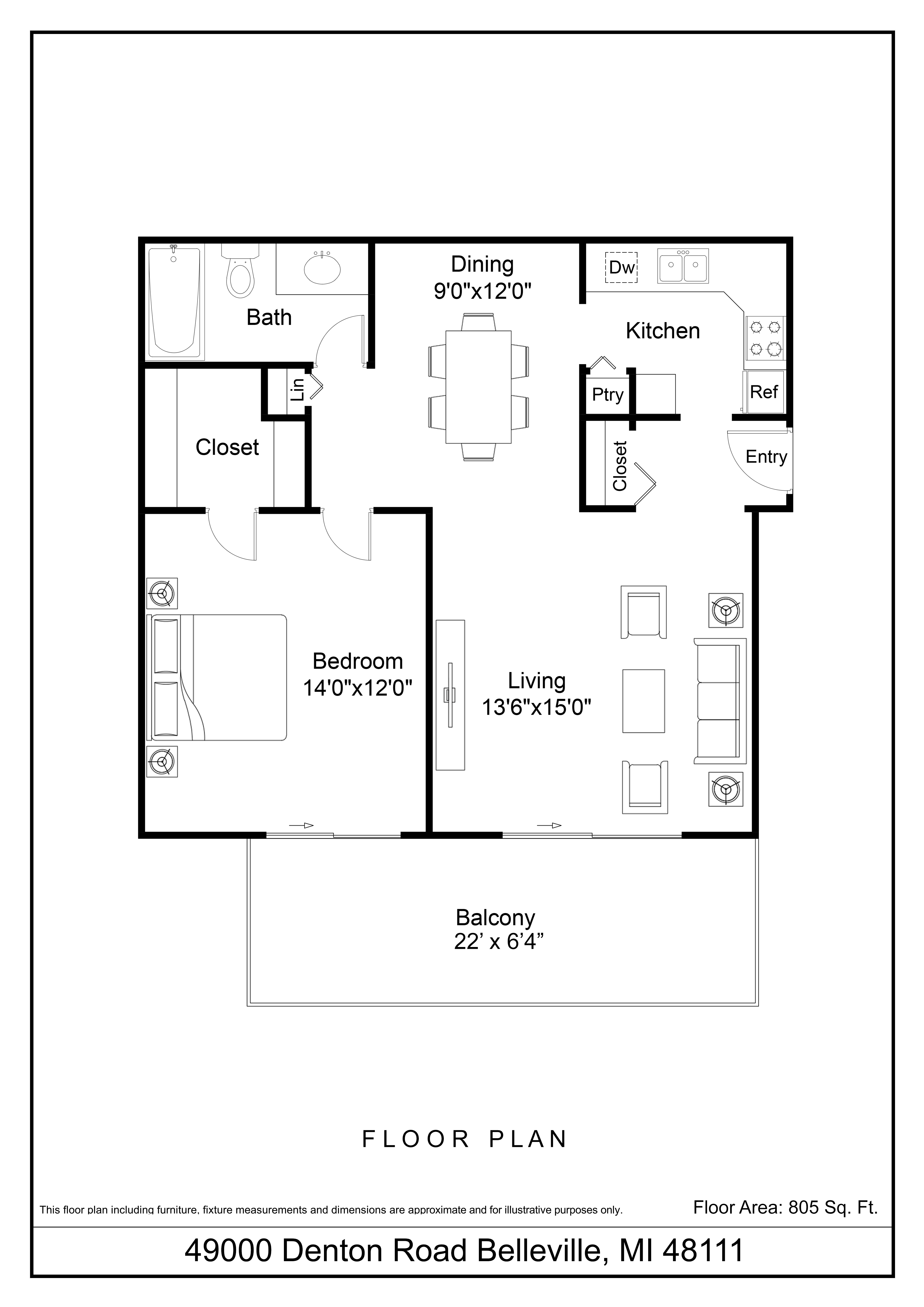Huron Floor plan at The Waverly, Belleville, MI
