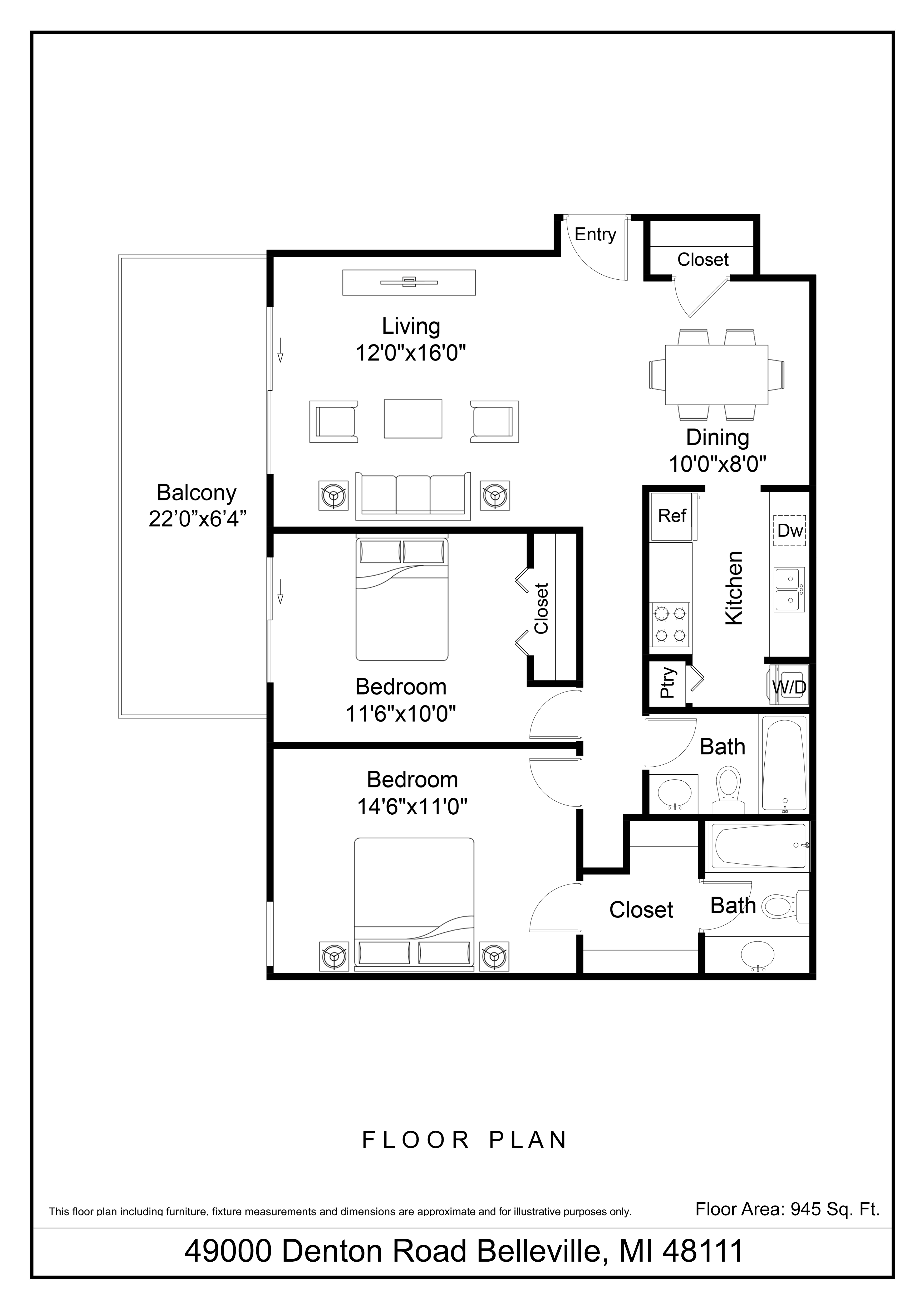 St Clair Floor plan at The Waverly, Belleville, Michigan