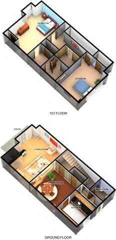 B4 2 Bedroom 1.5 Bathroom B4 2 Bedroom 1.5 Bathroom Floor Plan at Enclave Amarillo Apartments