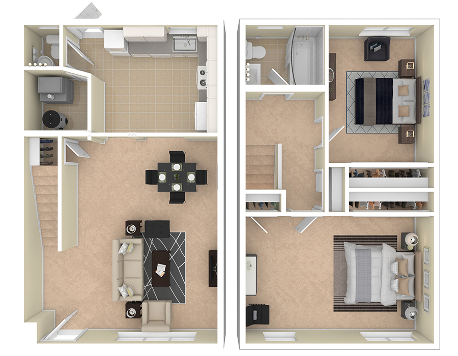 Brookville Townhomes 2 Bedroom with Attic Floor Plan Brookville Townhomes 2 Bedroom with Attic