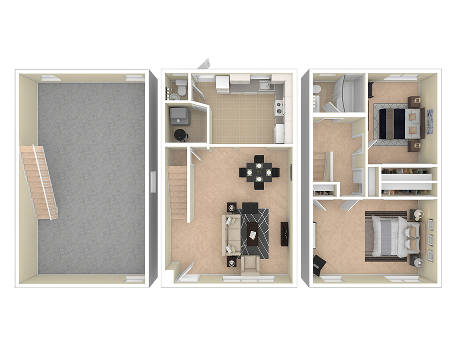 2 Bedroom with Basement Floor Plan Brookville Townhomes 2 Bedroom with Basement