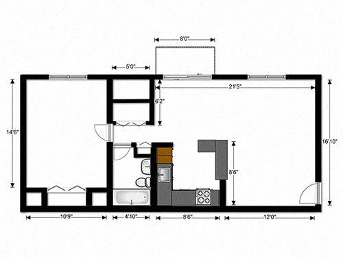 Crane Village One Bedroom 1B/1BR/1BX Floor Plan Crane Village One Bedroom 1B/1BR/1BX Floor Plan