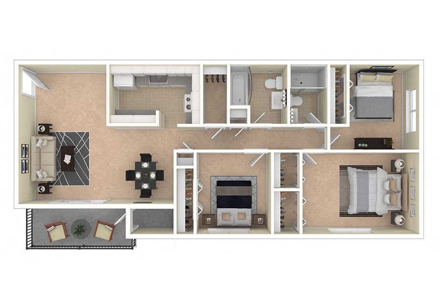Spring Ridge Apartments 3 Bedroom 1088 sq ft Spring Ridge Apartments 3 Bedroom 1088 sq ft floor plan