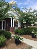 a house with a sidewalk and plants in front of it