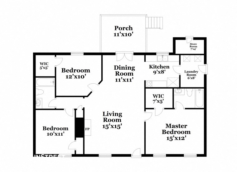 a floor plan of a house with bedrooms and a living room