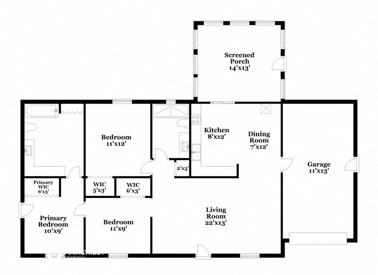 floor plan of the second level of the house with the bedrooms and the living room