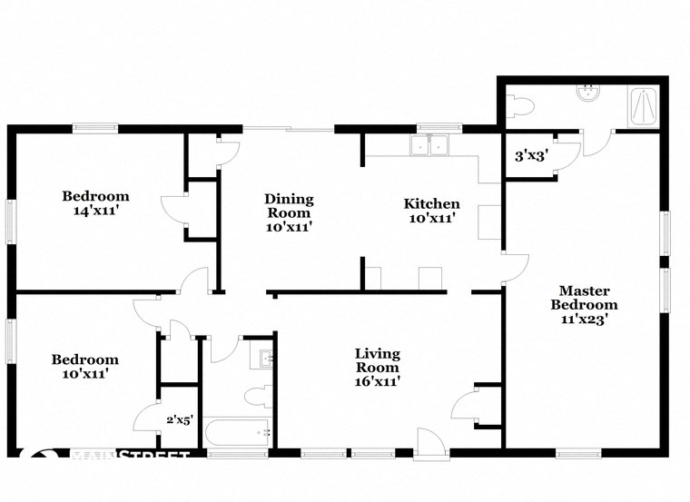 a floor plan of a house with two bedrooms and a living room