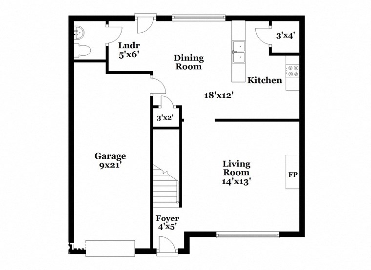 a floor plan of a home with a small kitchen and a living room