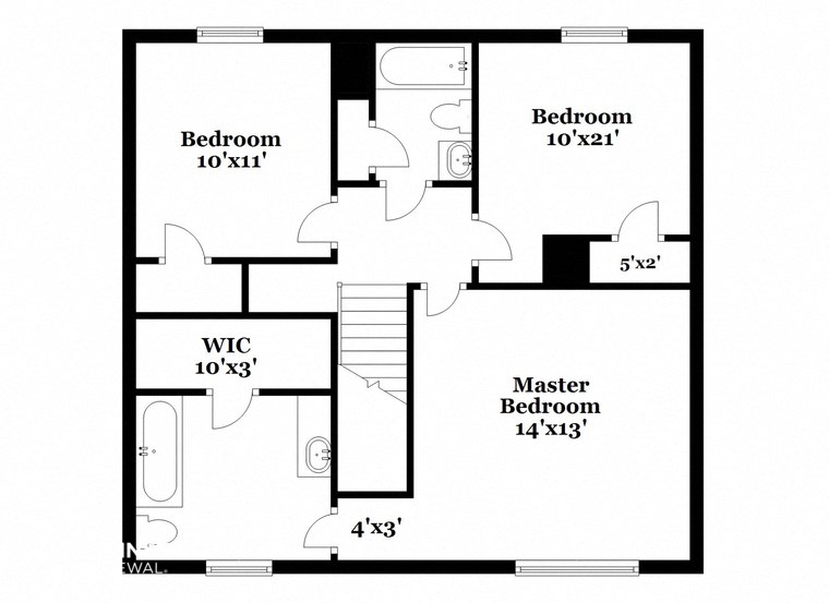 a floor plan of a house with an open floor plan with bedrooms and a bathroom