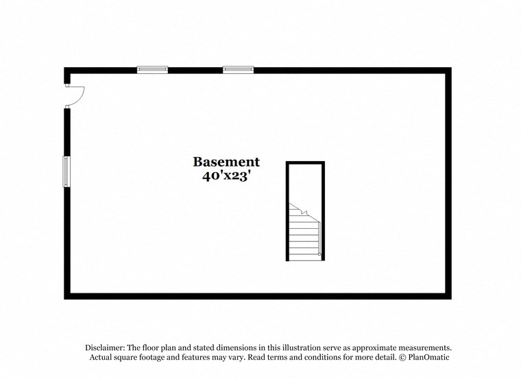 a diagram of a room with a door and stairs