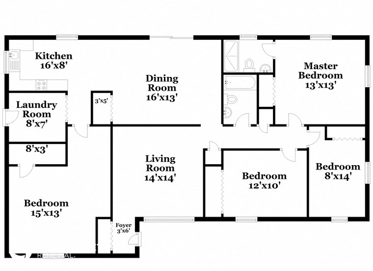 a floor plan of a house with bedrooms and a living room and a dining room