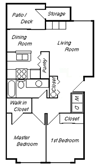 2 beds 1 bath B