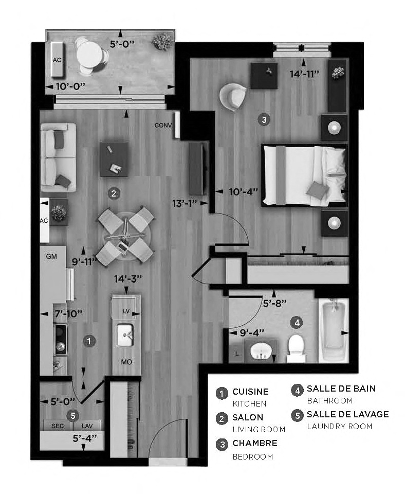 1 bedroom 1 bathroom apartment floor plan at La Voile Pointe-Claire in Point Claire, QC