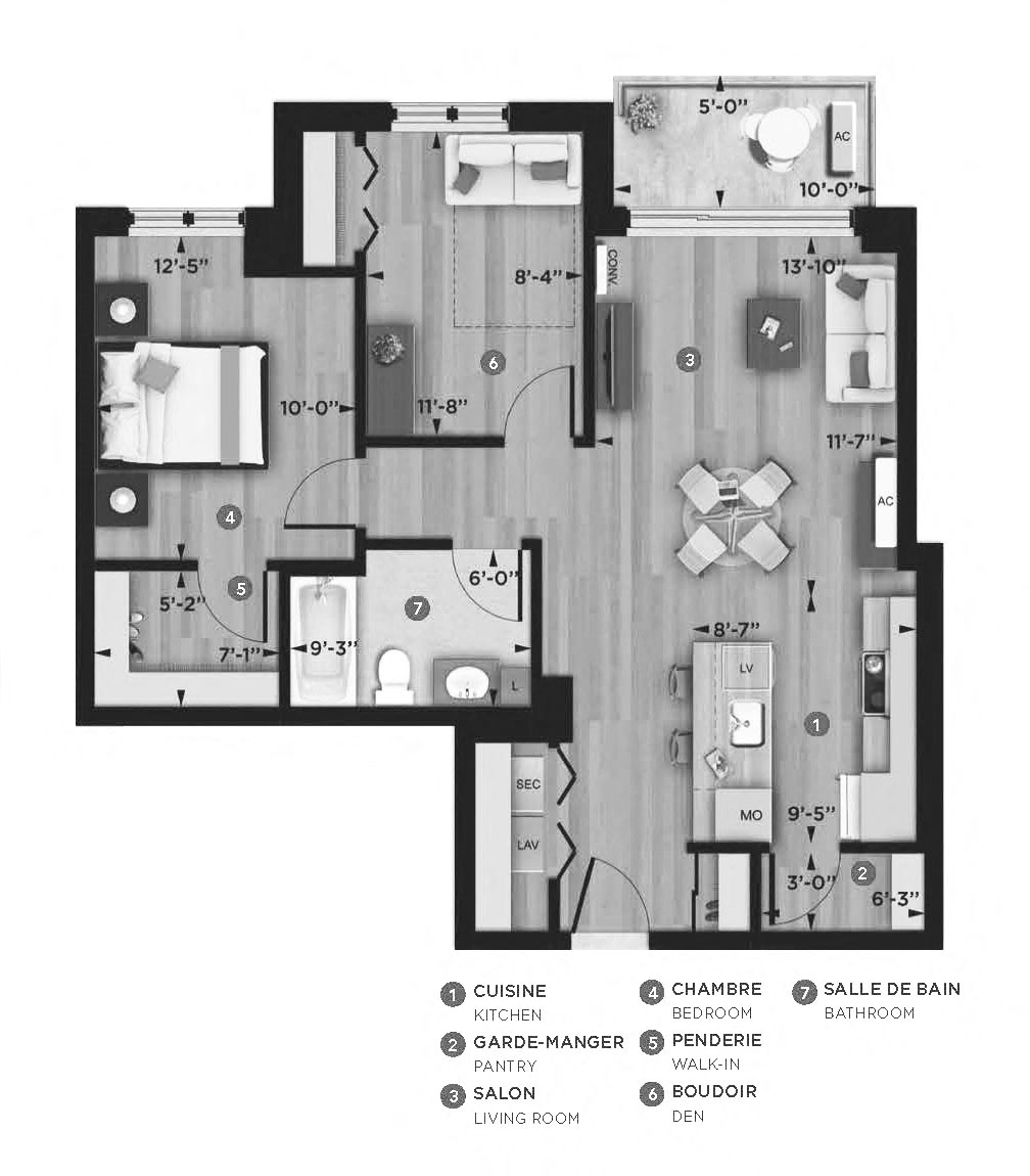 2 bedroom 1 bathroom apartment floor plan at La Voile Pointe-Claire in Pointe Claire, QC