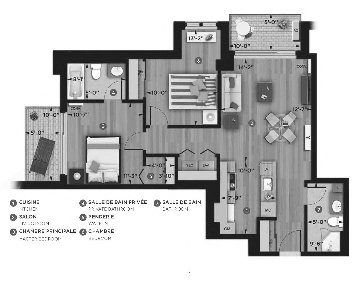 2 bedroom 2 bathroom apartment floor plan at La Voile Pointe-Claire in Pointe Claire, QC