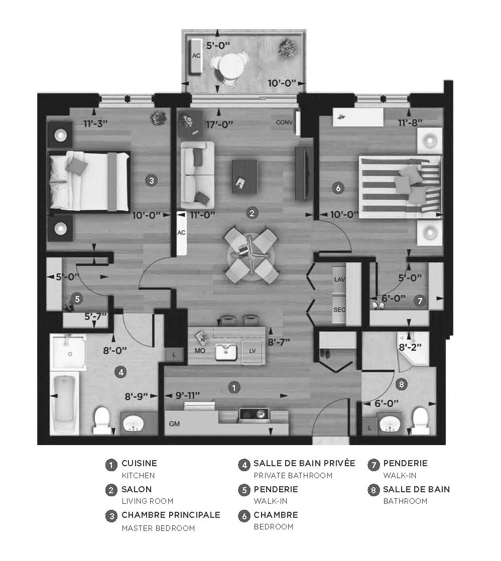 2 bedroom 2 bathroom apartment floor plan at La Voile Pointe-Claire in Pointe Claire, QC