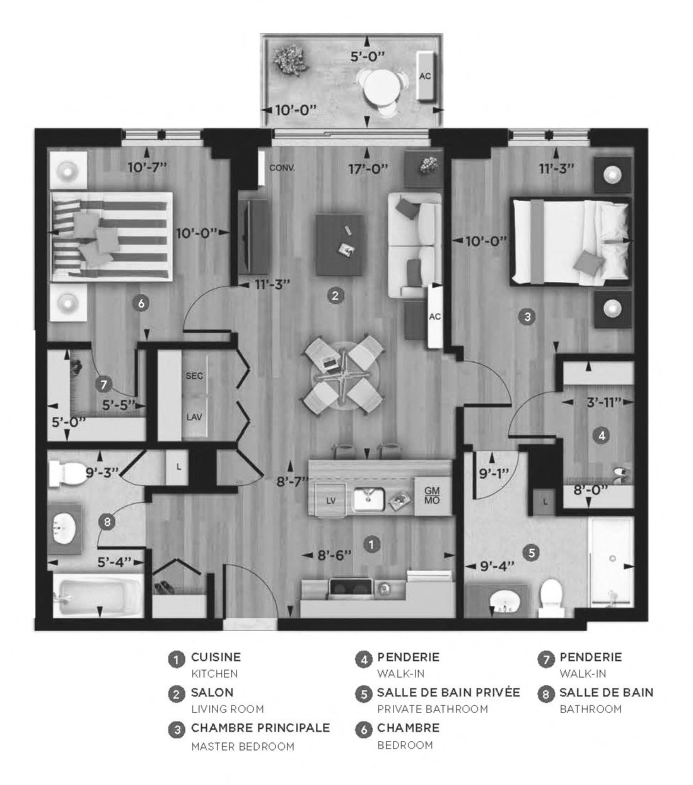 2 bedroom 2 bathroom apartment floor plan at La Voile Pointe-Claire in Pointe Claire, QC