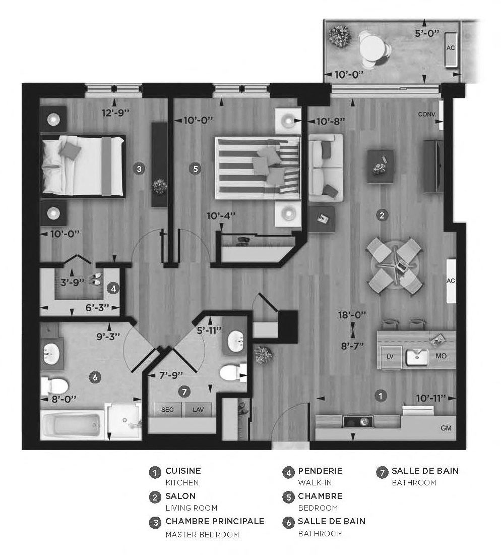 2 bedroom 2 bathroom apartment floor plan at La Voile Pointe-Claire in Pointe Claire, QC