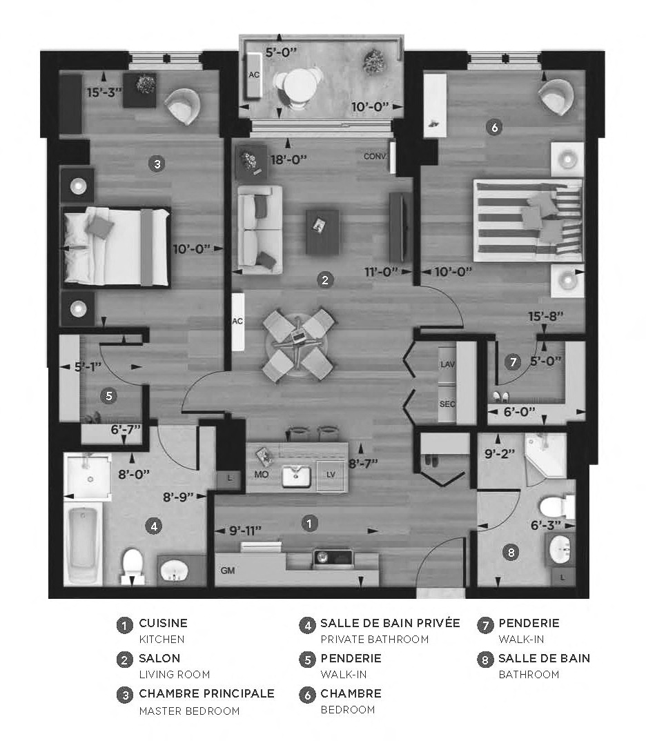 2 bedroom 2 bathroom apartment floor plan at La Voile Pointe-Claire in Pointe Claire, QC