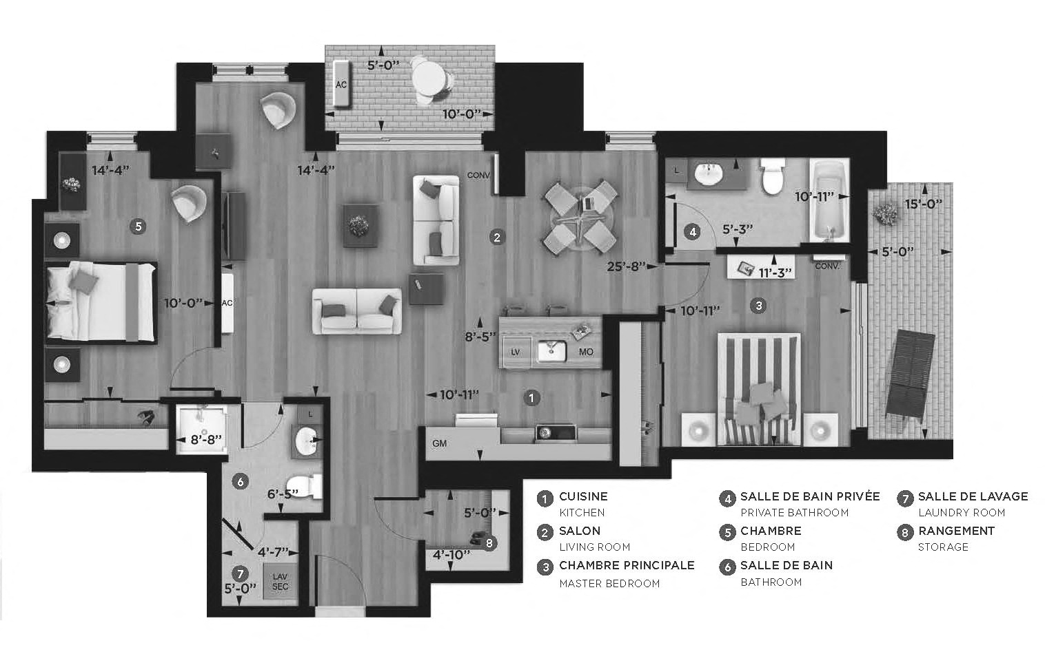 2 bedroom 2 bathroom apartment floor plan at La Voile Pointe-Claire in Pointe Claire, QC