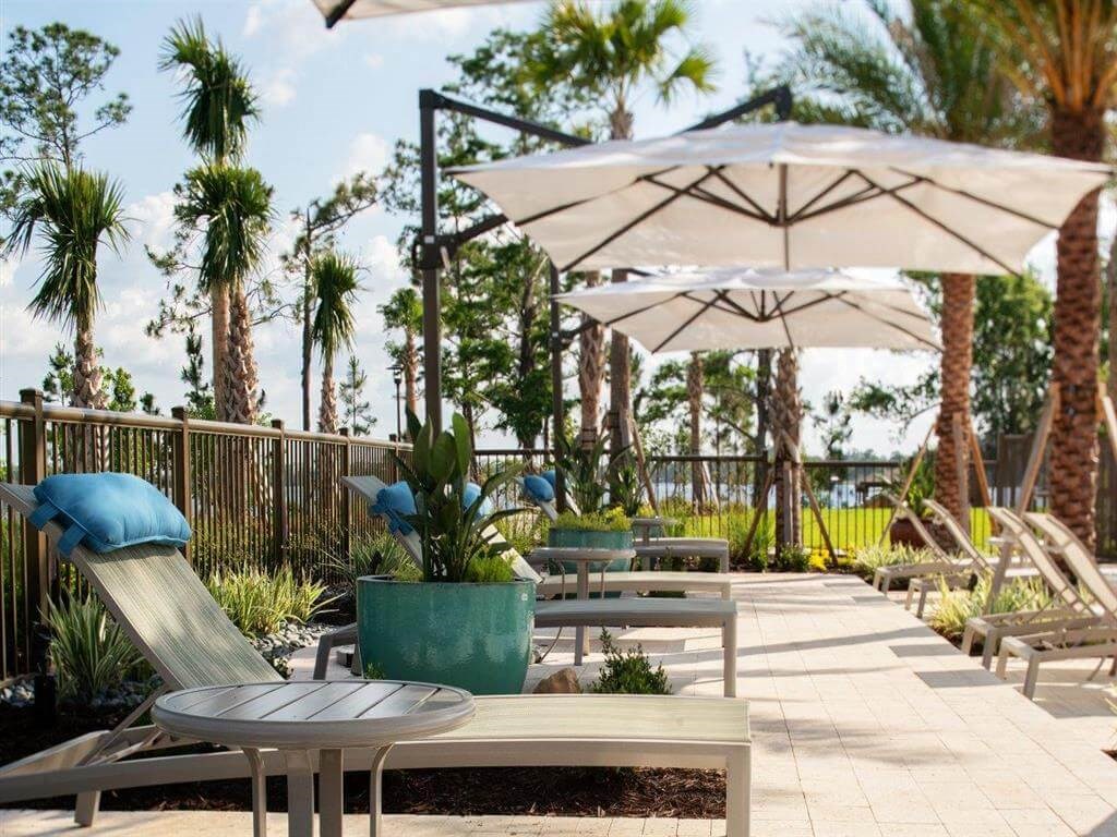 Lounge chairs with umbrellas