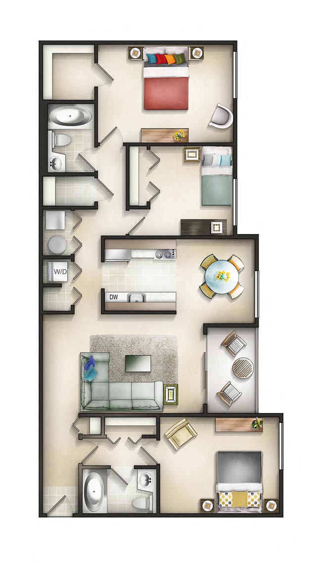 3 Bed 2 Bath Manor Governor Floor plan at The Residences at the Manor Apartments, Frederick, MD 21702
