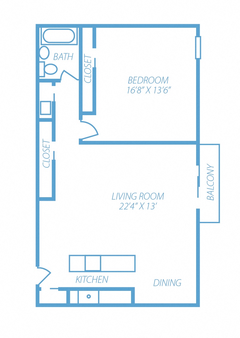 Spacious One Bedroom one full bath, Open floor plan