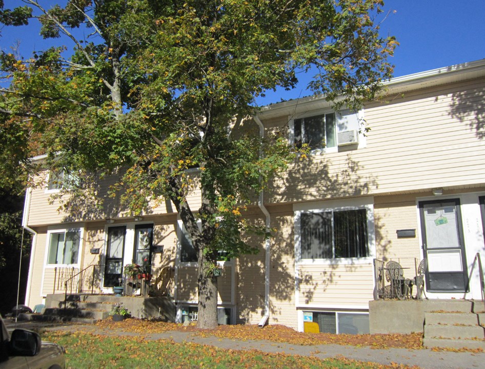 a white house with a tree in front of it
