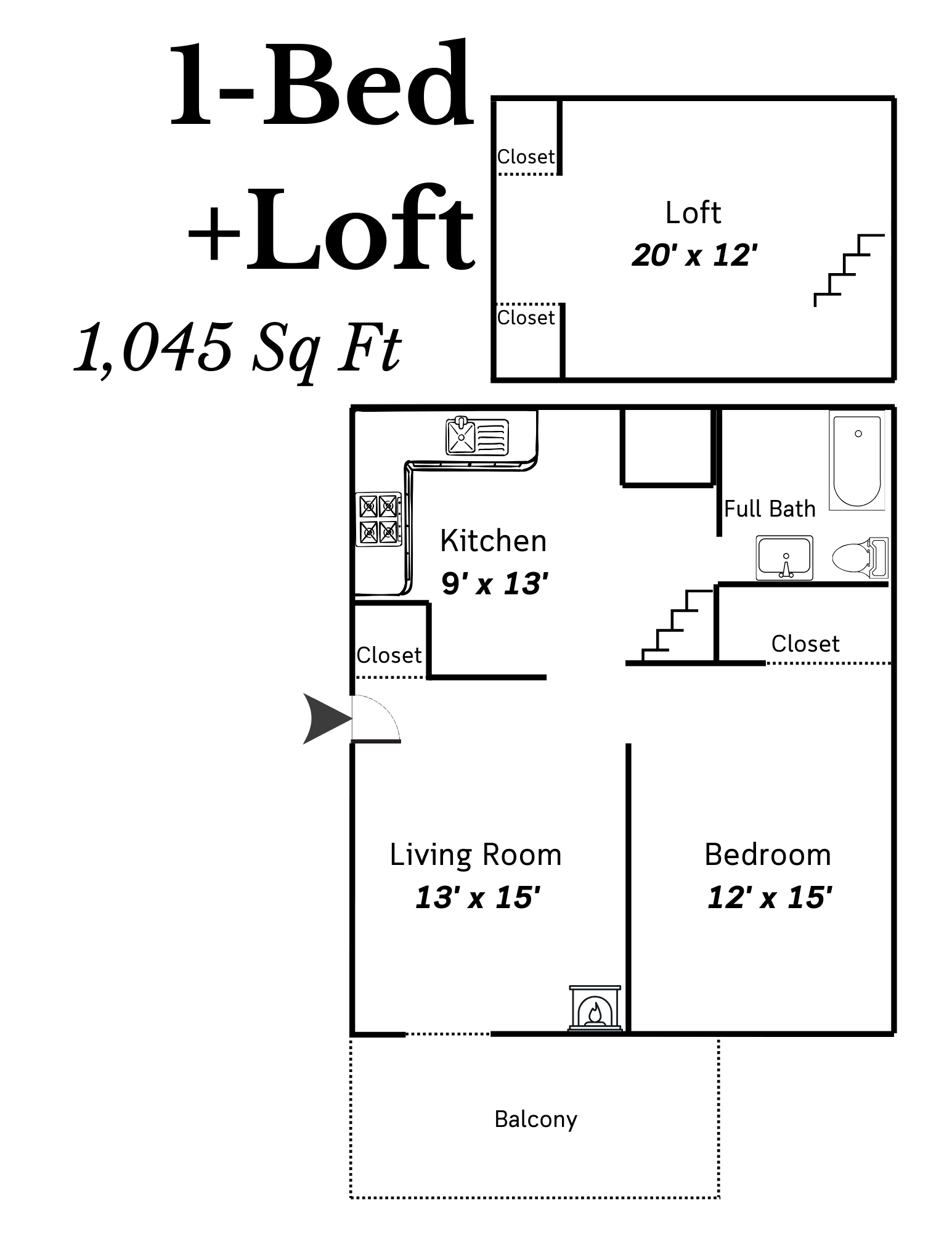 One Bed Loft - 1045 SQ FT
