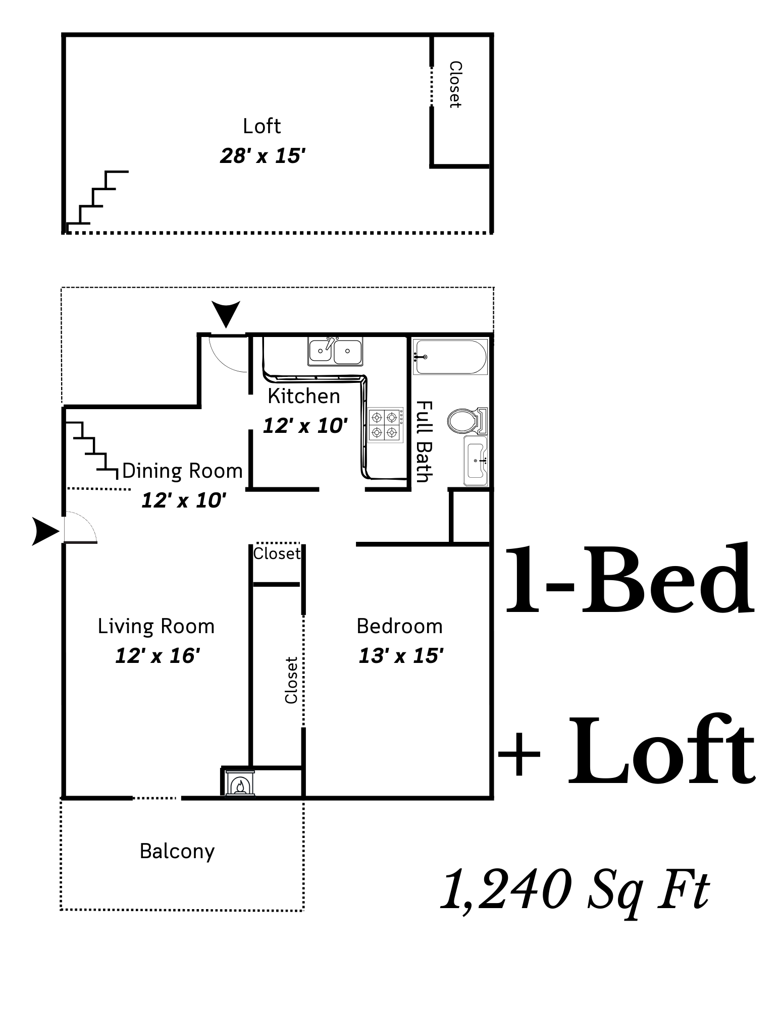 One Bed Loft - 1240 SQ FT