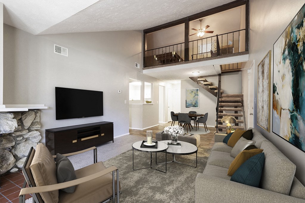 a living room with a couch and a table