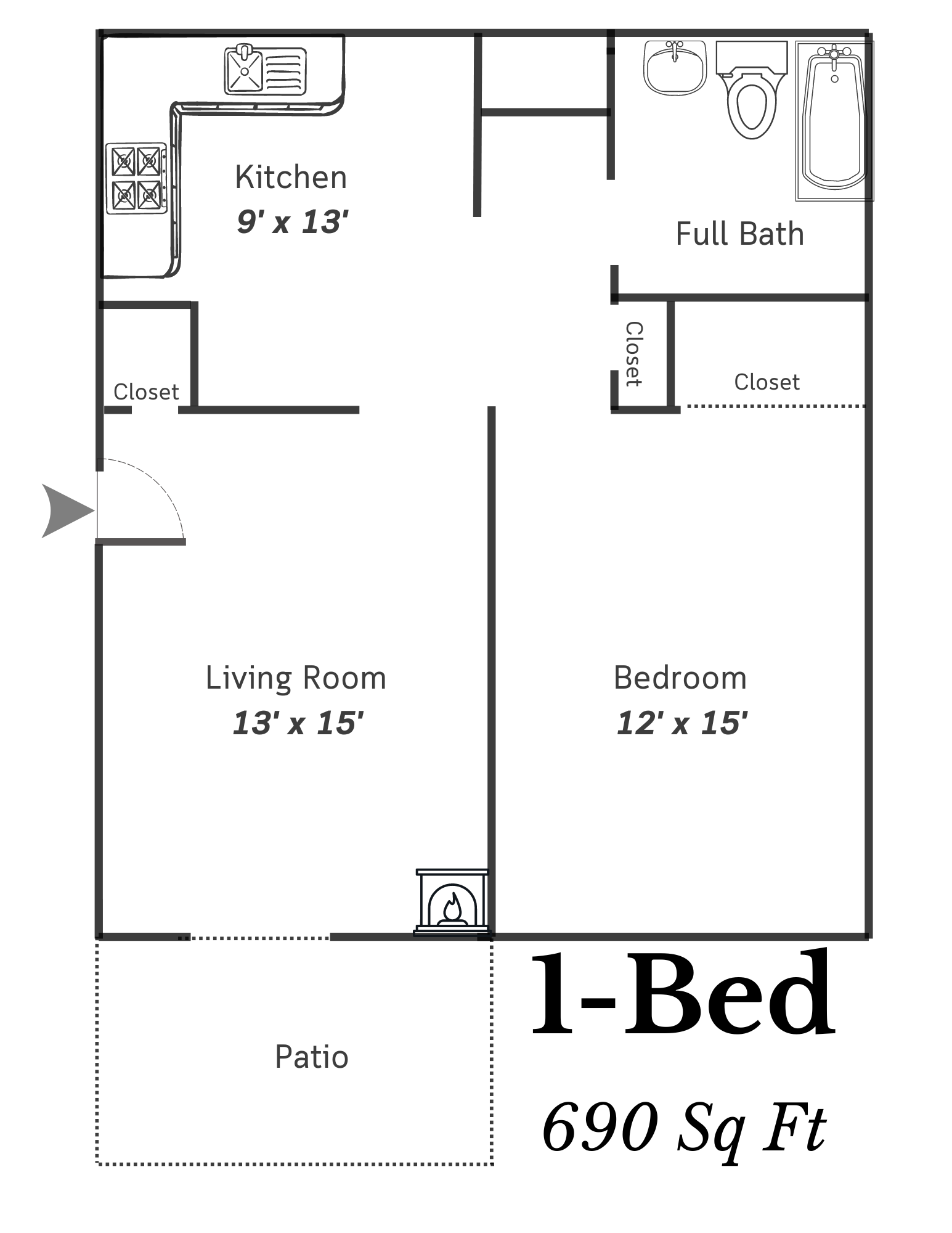 One Bed - 690 SQ FT