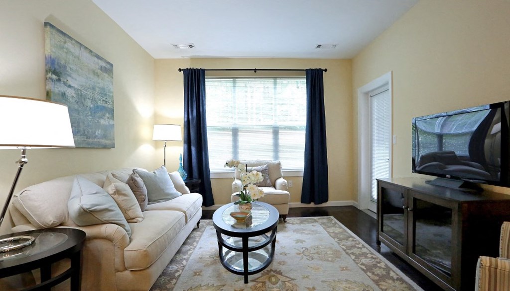a living room with a couch and a tv