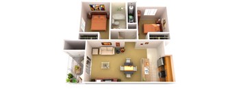 2A 2 Bedroom 1 Bathroom Floor Plan