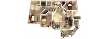 Hickory Three Bedroom Two Bathroom Floor Plan for Rent in Fairfield, CA