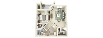 Calder One Bedroom Floor Plan 3D Image
