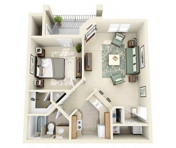 Calder One Bedroom Floor Plan Calder One Bedroom Floor Plan 3D Image