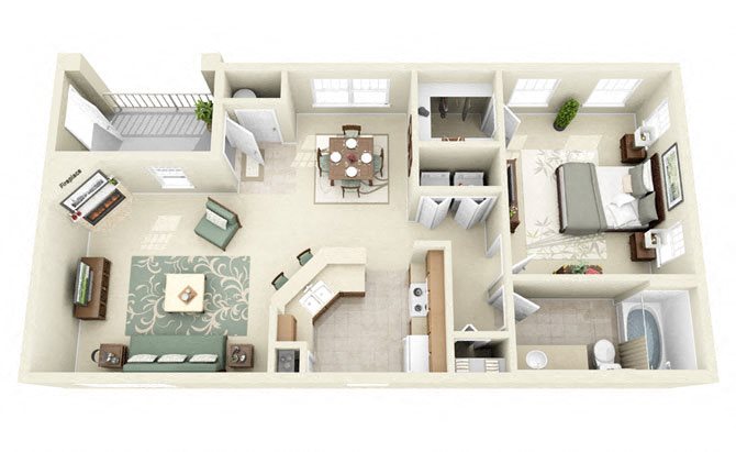 Derby One Bedroom Floor Plan Derby One Bedroom Floor Plan 3D Image