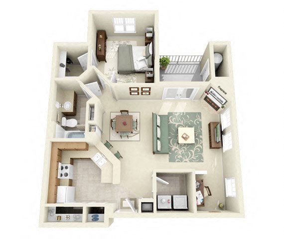 Drysdale One Bedroom Floor Plan Drysdale One Bedroom Floor Plan 3D Image